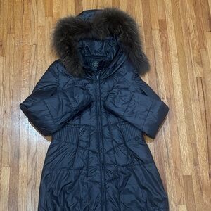 Creenstone Women's Black Quilted Jacket with Real Fur Trim